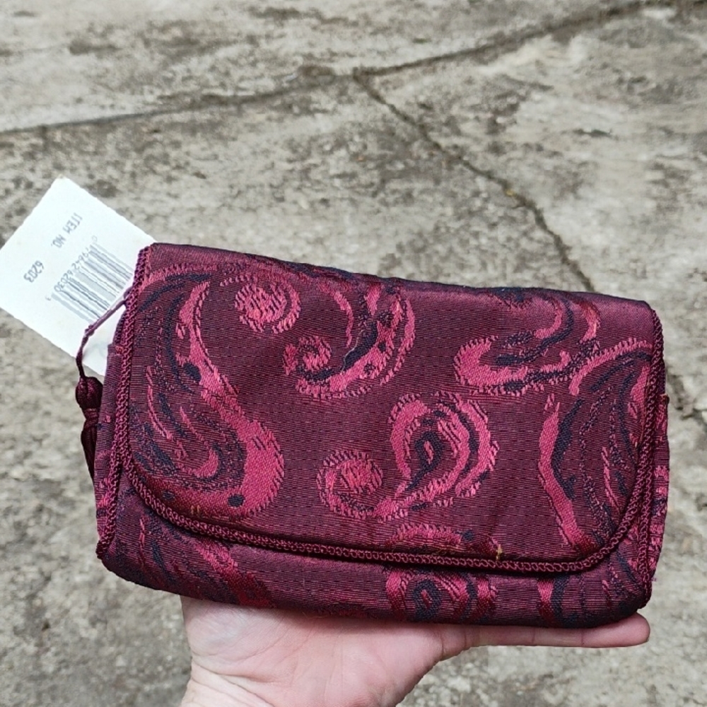 Red Paisley Wristlet Clutch with Textured Design